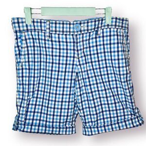 American Eagle Outfitters White Blue Plaid Roll Tab Bermuda Cotton Shorts Size 8